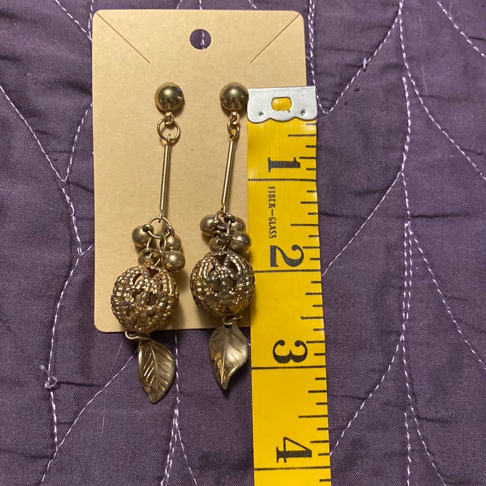 Gold Earrings with Ball and leaf